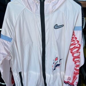 Nike White Jacket with Red and Blue Accents